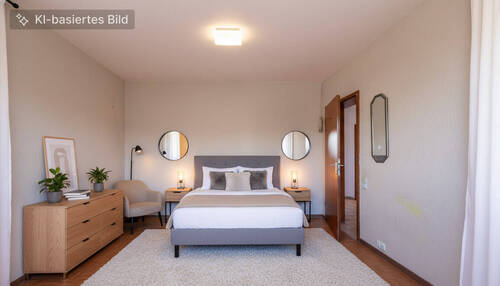Wohnung im Obergeschoss - Schlafzimmer KI homestaging - 