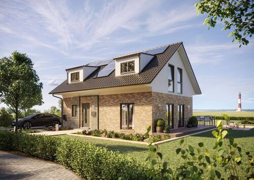 Daylight-E-120 Hausansicht - Außen massiv. Innen gemütlich. Danhaus mit Klinkerwand zum Nulltarif!