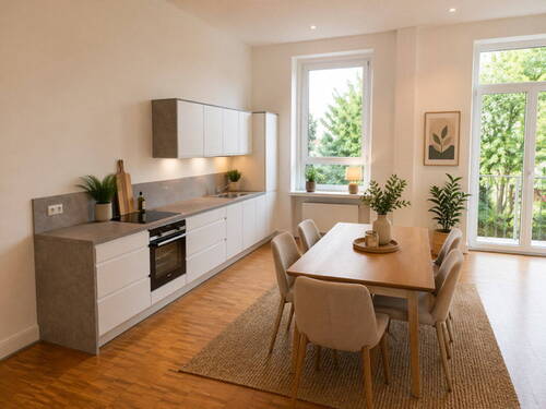 Küche Essen Einrichtungsbsp. - Stilvolle 4-Zimmer-Wohnung mit EBK, Terrasse + Stellplatz