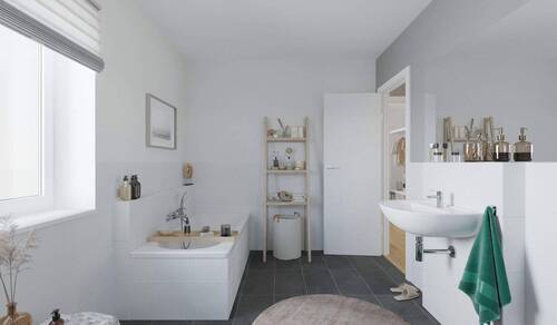 Modernes Tageslichtbad mit bodengleicher Dusche un - 