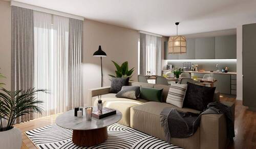 Ein hell erleuchtetes Wohnzimmer - 