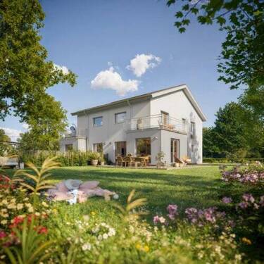 Beispielbebauung Solution 117L Doppelhaushälfte - LivingHaus Doppelhaushälfte - Individuelles Wohnen trifft moderne Technik in Büchenbronn