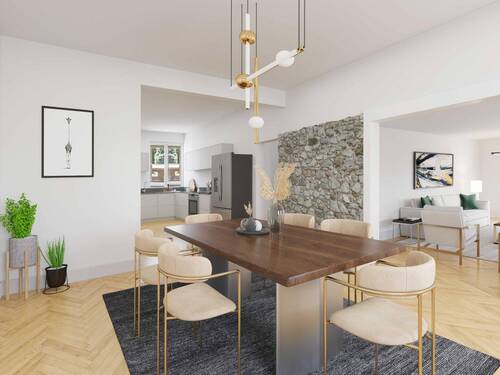 Visualisierung Esszimmer mit Blick zur Küche - 