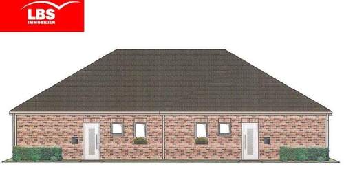 Ansicht vorne DHH Bungalow klein - Neubaugebiet Papenburg Nostenbusch Neubau Bungalow KfW 40 Standard