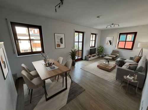 Wohnbereich - virtuelles Staging - sehr gepflegte 2-Zi.-Wohnung mit Balkon, EBK und TG-Stellplatz in zentraler Lage