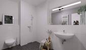 Ein modern gefliestes Badezimmer mit bodengleicher Dusche - Etagenwohnung mit 77,00 m² in Rostock zum Kaufen