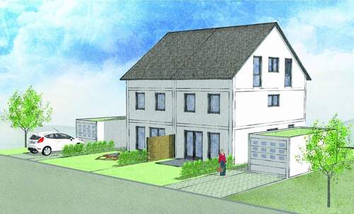 Unverbindliche Illustration eines bauähnlichen Projekts - MUSTERHAUS SAMSTAGS GEÖFFNET - Verkaufsstart: Ehningen - Bühl: Familienfreundliche Doppelhaushälfte