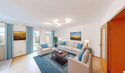 Einrichtungsbeispiel Wohnzimmer - Stilvolle Gartenwohnung mit Highlights für Genießer