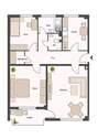 3-Zimmer-Grundriss bestehend aus Flur, abgeschlossener Küche, Tageslichtbad mit Badewanne, separates WC, Wohnzimmer mit Zugang auf den Balkon, ein Schlafzimmer und ein Kinderzimmer - 