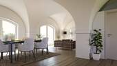 Wohnbereich - Erstbezug nach Denkmalsanierung - Wunderschöne Wohnung mit Stadtgarten, Terrasse und Kreuzgewölbe