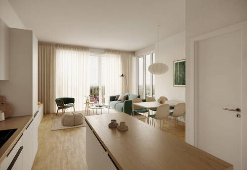 Visualisierung Wohn-und Essbereich - Kompaktes Wohnjuwel im Schnellermühlen Quartier- Charmantes 1-Zimmer-Apartment im Grünen