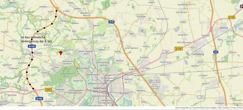 Lage mit im Bau befindlicher Verlängerung A 143 - 