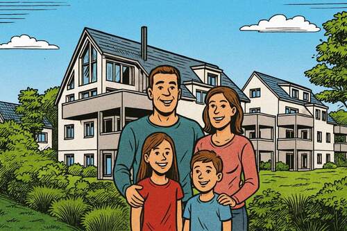 Ansicht Südwest - Ein Familien Unikat auf zwei Ebenen - mit Blick auf die Paar und Sonne im Herzen