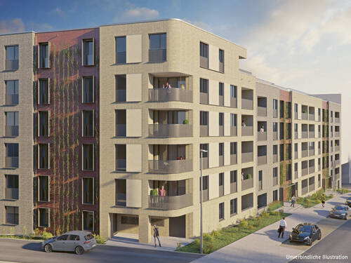 Unverbindliche Illustration: Blick von West auf Haus 2 - Etagenwohnung mit 71,80 m&sup2; in Stuttgart zum Kaufen