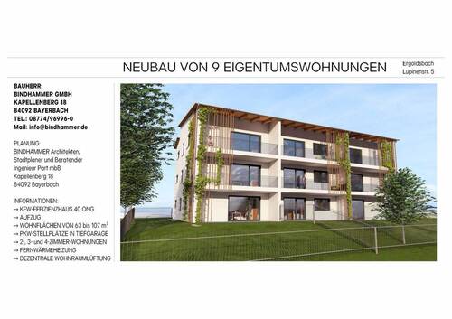 Bild 1 - Moderne 2-Zimmer-Wohnung mit Garten, Aufzug, Tiefgarage, KfW-40 QNG