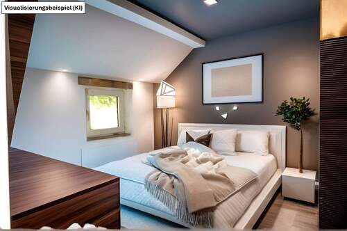 Das Schlafzimmer im Dachgeschoss (KI-generiert) - 