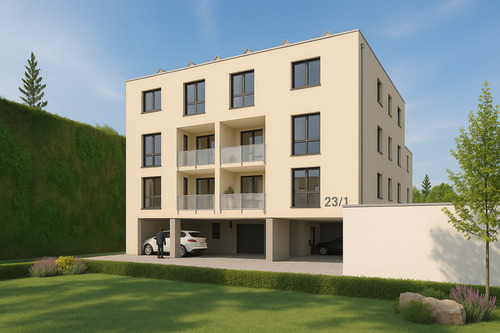Hausansicht PKW-Stellplatz - Visualisierung - 2 Zimmer Etagenwohnung zum Kaufen in Meckesheim