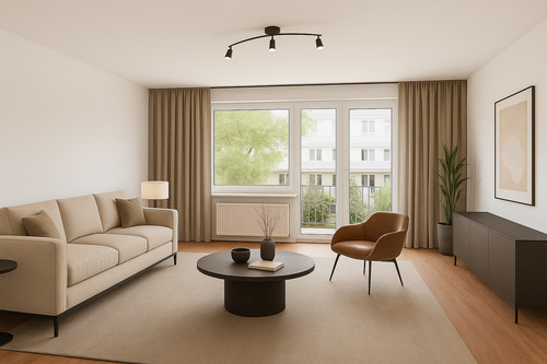 Visualisierung: Einrichtungsbeispiel Wohnzimmer - 2 Zimmer Etagenwohnung in Berlin