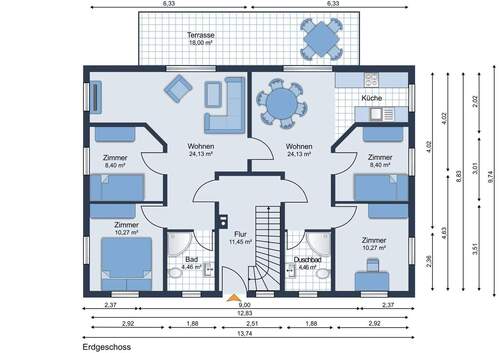 Erdgeschoss mit Möbliervorschlag - 