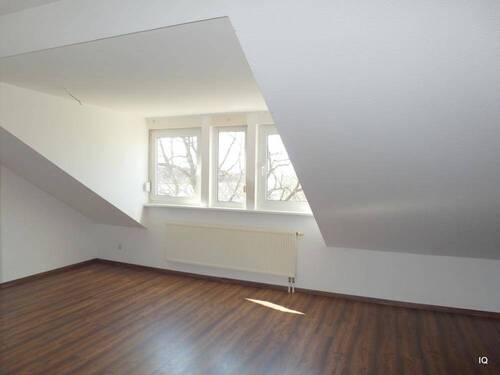 Wohnbereich (Raum 1) - Geräumige Dachgeschosswohnung mit Laminatboden, halboffener Küche und Bad mit Badewanne