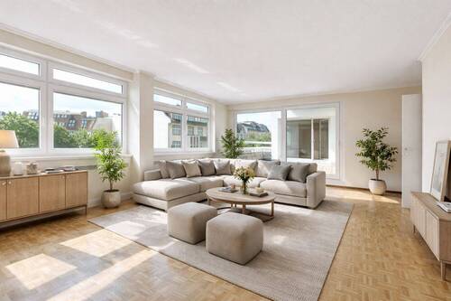 Helles, modernes Wohnzimmer mit gemütlicher Einrichtung - 3 Zimmer Etagenwohnung zum Kaufen in Berlin