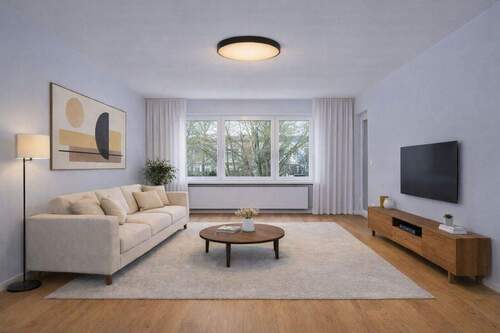 Wohnbereich (Visu) - Erstbezug nach Kernsanierung: helle 3-Zi-Wohnung (92 m²) mit Balkon & TG-Stellplatz in Wannsee