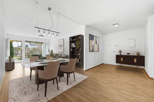 Wohnzimmer - virtuell gestaged - 4 Zimmer Etagenwohnung zum Kaufen in Ottobrunn