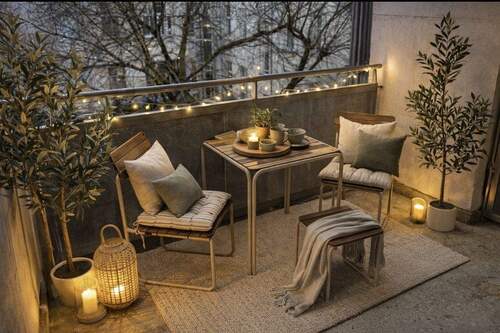 Überdachter Balkon - Modernisierte & komplett möblierte 2-Zimmer-Wohnung auf Zeit - Erstbezug nach Renovierung.