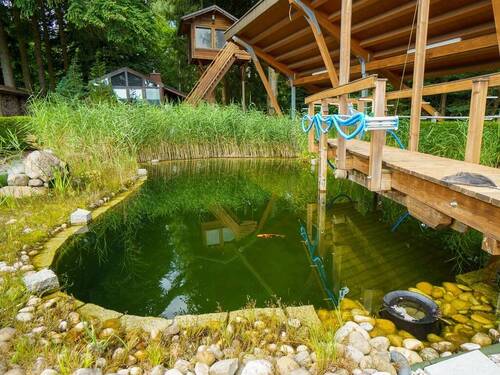 Schwimmteich mit überdachtem Steg - 