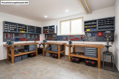 Visualisierung KI - Modernisierungs- und Nutzungsbeispiel Kellerraum als Heimwerkstatt - 