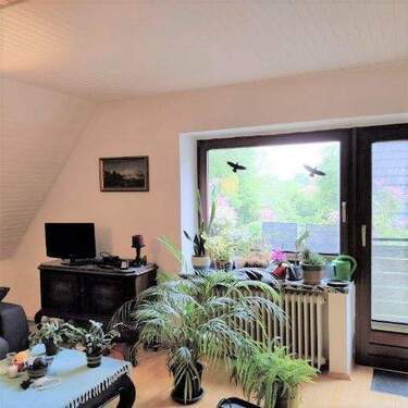 gemütlich, das Wohnzimmer mit Dachschräge - 