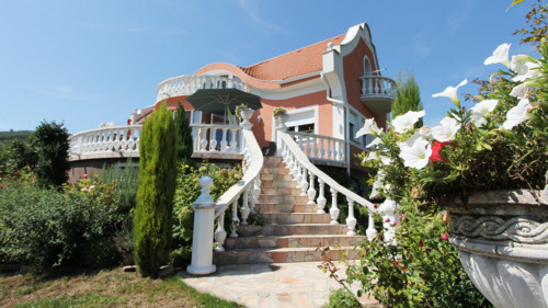Objektansicht mit Aufgang zur Terrasse - Exklusive Einfamilienhaus mit traumhaften Blick auf den Plattensee