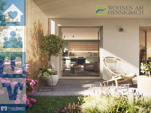 Visualisierung Terrasse des Neubauprojekts Wohnen am Hennigbach - Moderne 2-Zi.-Neubauwohnung mit sonniger Terrasse