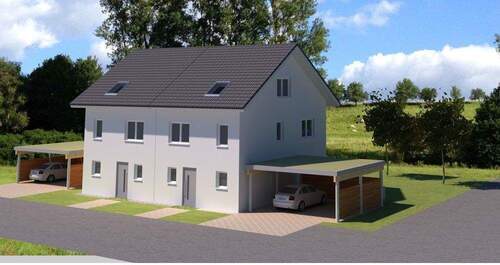 Bild 1 - Doppelhaushälfte mit Doppelcarport im Neubaugebiet 'Bühli' in Achern-Mösbach. Grundstück mit 398 m² - Wohnfläche gesa...