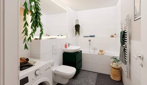 Geräumiges Badezimmer mit Badewanne - 