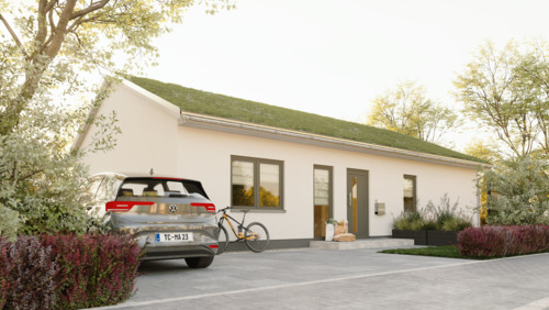 Ansicht Eingang Bungalow 100 mit Gründach - 3 Zimmer Bungalow zum Kaufen in Oerlinghausen