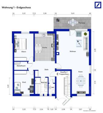 Grundris WE 1 EG - möbliert - 