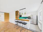 Wohnzimmer mit Küche - 4 Zimmer Etagenwohnung in Karlsruhe