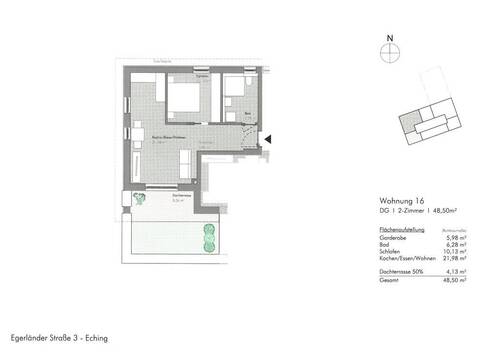 Wohnung 16 DG 2 Zi. 48,50 m² - 2 Zimmer Etagenwohnung in Eching
