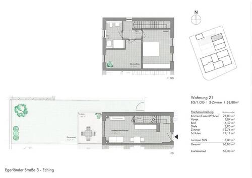 W21 EG+OG 3 Zi. 68,88 m² - Etagenwohnung mit 68,90 m&sup2; in Eching zur Miete