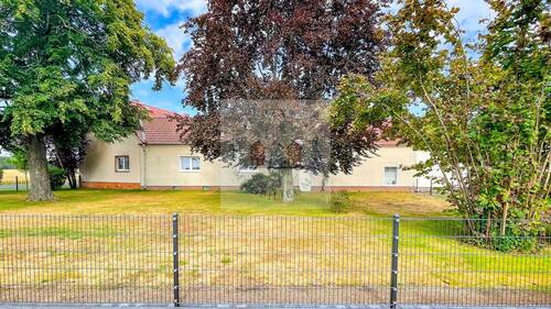 Blick auf den Garten mit neuem Zaun - 8 Zimmer Mehrfamilienhaus, Wohnhaus in Schilda