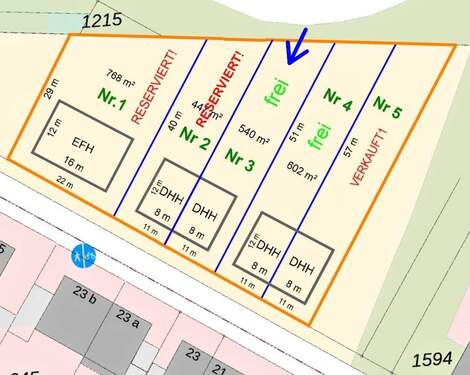 Plan Mitte DHH GrSt 2 RESERVIERT. pus Pfeil - Grundstück in Meerbusch zum Kaufen