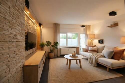 Wohnzimmer (KI-generiert) - Ihr neues Zuhause im Grünen: 3-Zimmer-Wohnung mit Terrasse & Stellplatz in Niedernhausen
