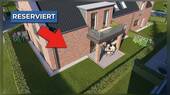 Ansicht West - Terrasse - KfW 40 Neubau-Erdgeschosswohnung in Hamminkeln-Dingden: 3 Zimmer, modern und energieeffizient!