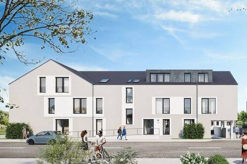 Straßenansicht MFH I Zoom - NEUBAU . MFH1 . 3 Zimmer EG . ca. 88 m² . barrierefreier Zugang . Wohnen im Rodehof . Aufzug . Tageslichtbad . uvm.