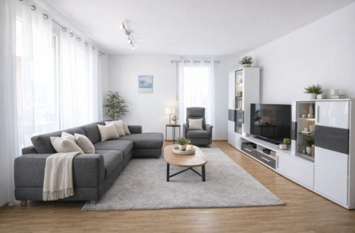 Wohnzimmer Einrichtungsbeispiel - 2-Zimmer-Wohnung mit 14 m² Balkon und TG-Stellplatz in Trudering