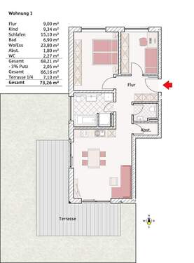 Erdgeschoss WHG Nr. 1 - 3 Zimmer Etagenwohnung in Rosenheim