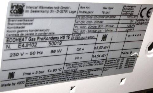 Technische Daten Gasbrennwerttherme - 