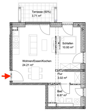 2332 1,5 Zi, Erdgeschoss.png - 1 Zimmer Etagenwohnung in Bamberg