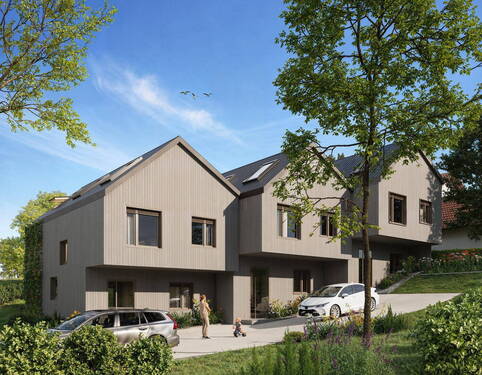 Vorderansicht - NEUBAUPROJEKT: Drei Architektenhäuser in Massivholzbauweise